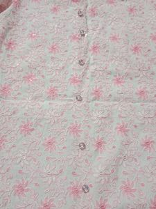 White And Pink Thick Cotton Colour Kurti