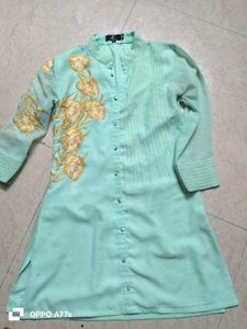 Pakistani Style Green Embroidered Tunic Top