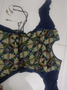 Elegant Navy Blue Printed Kurti