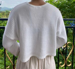 White Cropped Knit Top