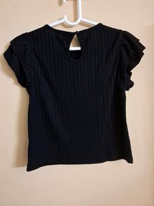 Zudio Black Frilled Sleeve Top