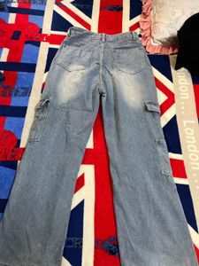 Light Wash Wide Leg Cargo Jeans