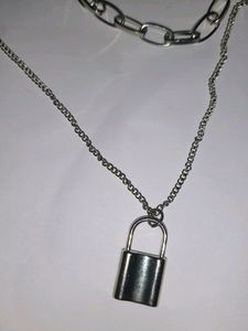 3 Layer Metal Lock Evil Eye Chain Necklace