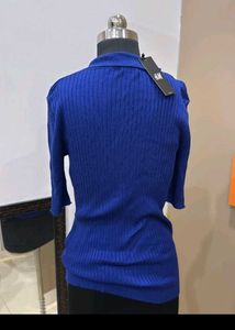 Blue Polo Knit Top