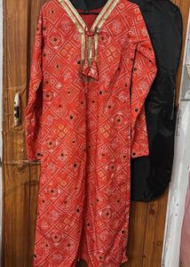 Red Bandhani Kurta