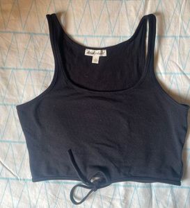 Black Cotton Crop Top - (Size S)