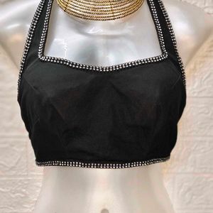 Backless Black Saree Top
