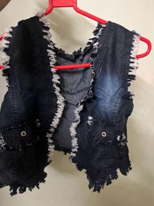 Crop Denim Sleeveless Shrug