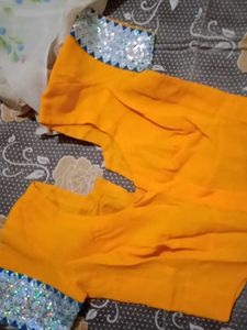 Yellow Sequence Saree with Blue Border