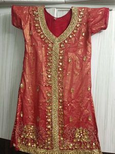 Red & Gold Embellished Dress Material