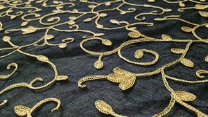 Gold Embroidered Black Fabric Dupatta
