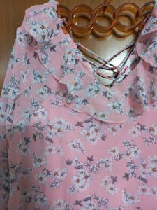 Beautiful Floral Pink Top With Bell Sleeves