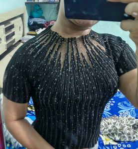 Black Glittery Crop Top