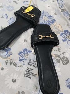 Black Sandals with Gold Detail