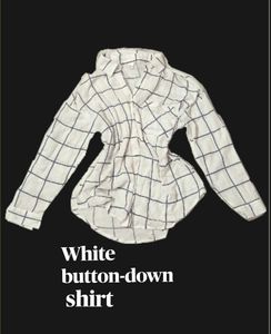 White Plaid Button-Down Shirt✨️