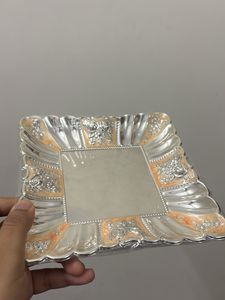 Silver square enamel tray
