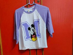 Mickey Mouse Top With Colorblocked Sleeves Baggy