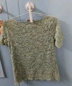 Green Lace Round - Neck Top