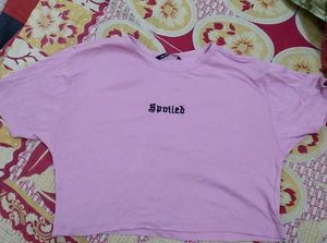 Pink &#39;Spoiled&#39; Graphic Crop Top