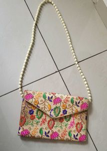 Embroidered Clutch with Beaded Strap