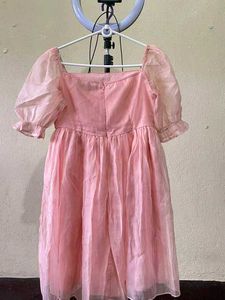 Peach-coloured Solid Woven Fit And Flare Dress