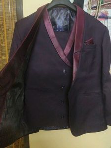 Burgundy Suit Jacket & Vest Set and Pants