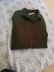 Olive Green Silky Button-Down