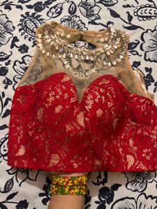 Red Lace &amp; Embellished Blouse