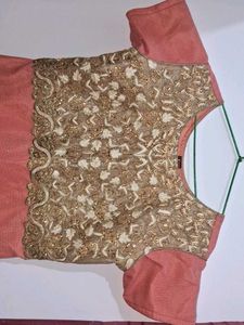 Elegant Peach &amp; Gold Ethnic Gown, Pant and Dupatta