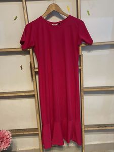 Pink Midi Dress with Ruffle Hem