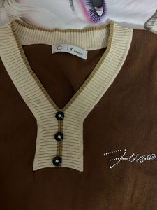 Cute Brown V-Neck Top