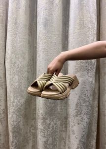Beige Platform Cross Strap Sandals