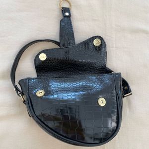 Dior Inspired glossy Black Leather Saddle Bag