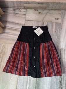 Striped Ethnic Botton Down Skirt With Tags