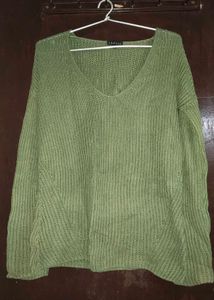 Green Knit V-Neck Sweater