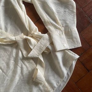 Y2k Primark Cream Ladies Smart Tie Up Blouse
