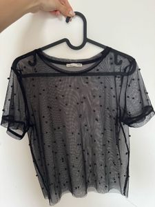 Zara Transparent Beaded Tshirt S
