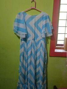 Blue &amp; White Chevron Maxi Dress