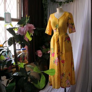 Pantaloons Floral Yellow Maxi Dress With Pockets