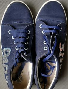 Navy Blue Canvas Sneakers | Sequin Letter Design |