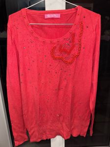 Peach Party Wear Woollen Top For Women