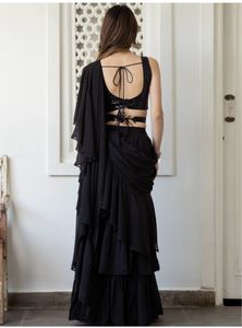 Draped Ruffle Saree With Sequin Blouse