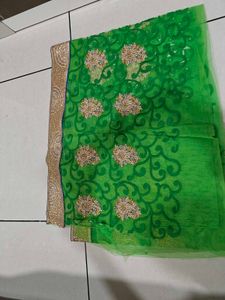 Green Embroidered Net Dupatta 1 Mitter