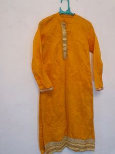Beautiful Yellow Red Straight Suit Kurta Laggin