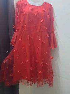 Red Floral Applique Tunic Dress