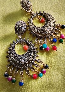 Antique Gold-Plated Chandbali Earrings with Multic