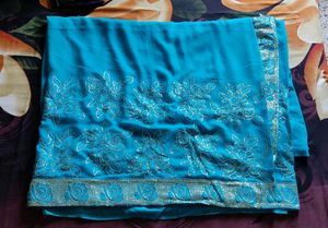 Sky Blue Gorgette Embroidery Saree 💙