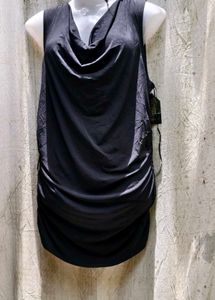 22207. Miniest Black Cowl Neck Dress
