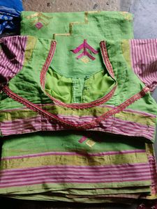 Green & Pink Saree with Blouse