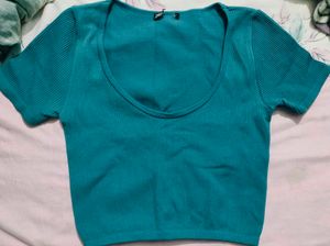Teal Ribbed Crop Top
